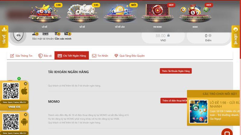 Bước đầu tiên là đăng nhập vào tài khoản VN88